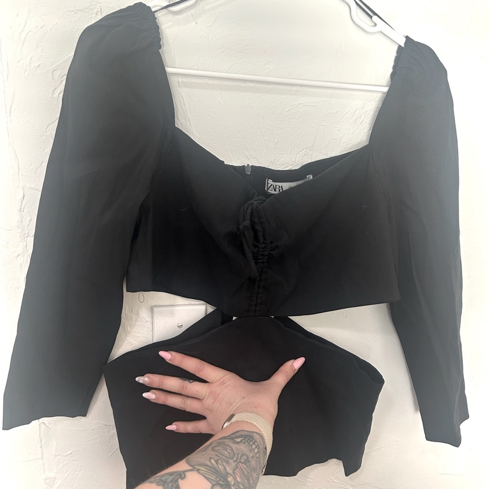 NWT Zara Black Linen Cut Out Top